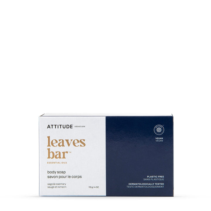 ATTITUDE Body Soap Bar, Natural Origin,Protects and Softens Dry Skin, Coconut & Olive Oils, For Men and Women, EWG verified & Vegan, Sage & Rosemary, 4 Oz