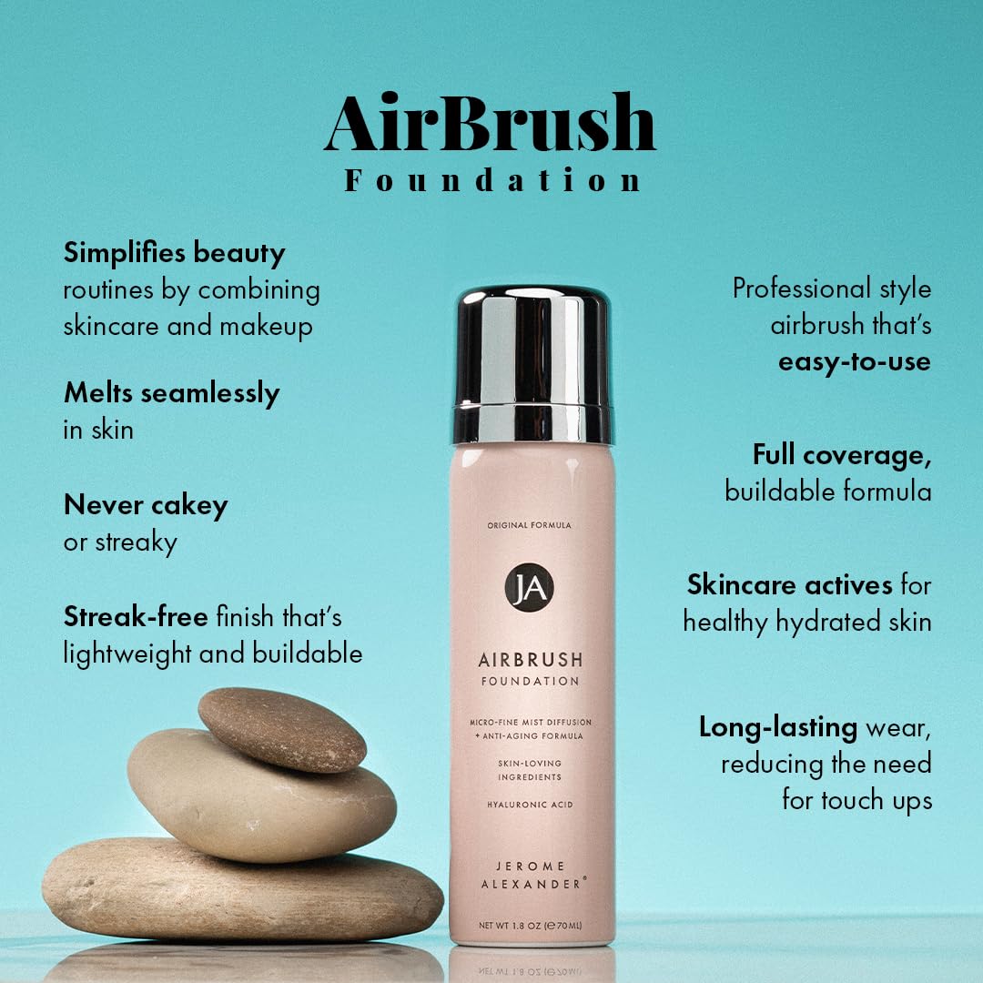 MagicMinerals AirBrush Foundation by Jerome Alexander 2-Piece Makeup Set - Mineral Foundation Spray and Kabuki Brush - Light Medium Shade