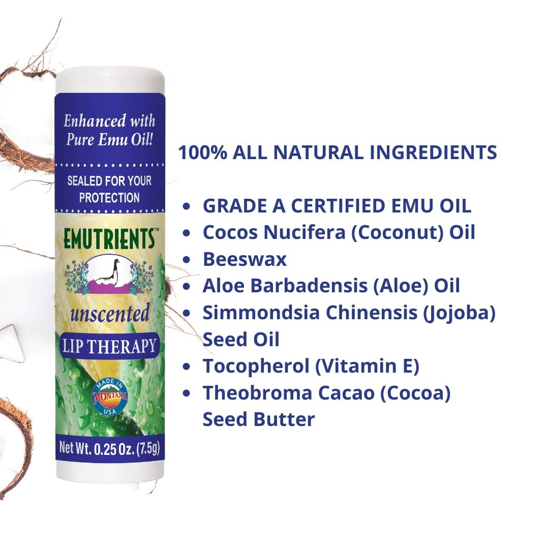 Montana Emu Ranch - Lip Therapy Lip Balm - 0.25 Ounce - Unscented - 3 Pack - Made with Pure Emu Oil