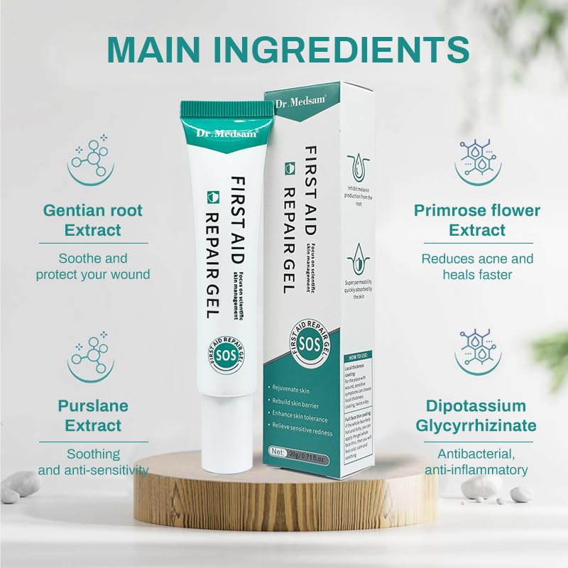 Dr.Medsam First Aid Repair Gel, Hydrogel First Aid Ointment for Sunburn, Dull Skin, Rough, Sensitive Fragile, Dry, Coarse Pore, Enhance Skin Tolerance Relieve Sensitive Redness 20g/0.7Oz