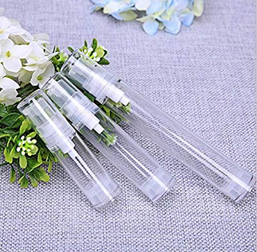 TUPWEL 12Pcs 10Ml / 0.34Oz Transparent Small Ounce Empty Ps Plastic Airless Vacuum Pump Press Bottle Jar Pot Vial Container for Cosmetic Makeup Serums Cream Lotion Travel Toiletries Liqui