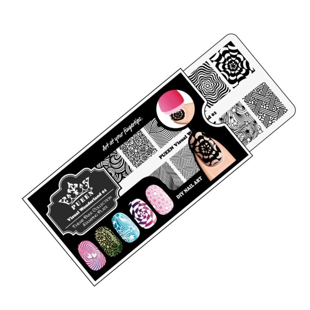 PUEEN Nail Art Stamping Plate - Visual Wonderland 01 - Theme Park Collection 125x65mm Unique Nailart Polish Stamping Manicure Image Plates Accessories Kit - BH000714