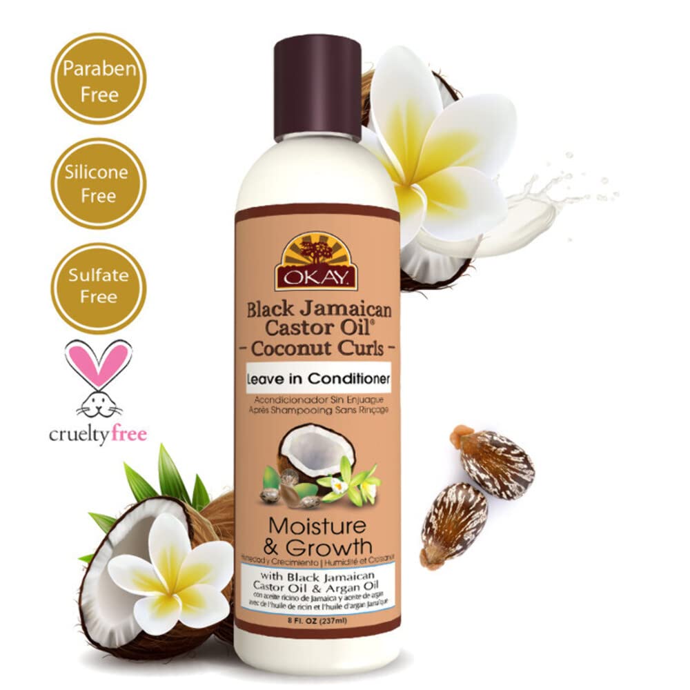 Okay Black Jamaican Castor Oil Leave In Conditioner, Coconut, 8 Ounce