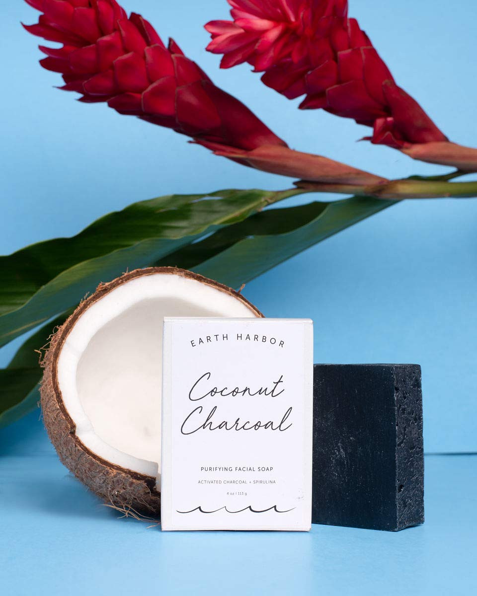 Earth Harbor | COCONUT CHARCOAL Purifying Facial Soap | 100% Botanical + Zero-Waste + No Synthetics | Activated Charcoal & Spirulina