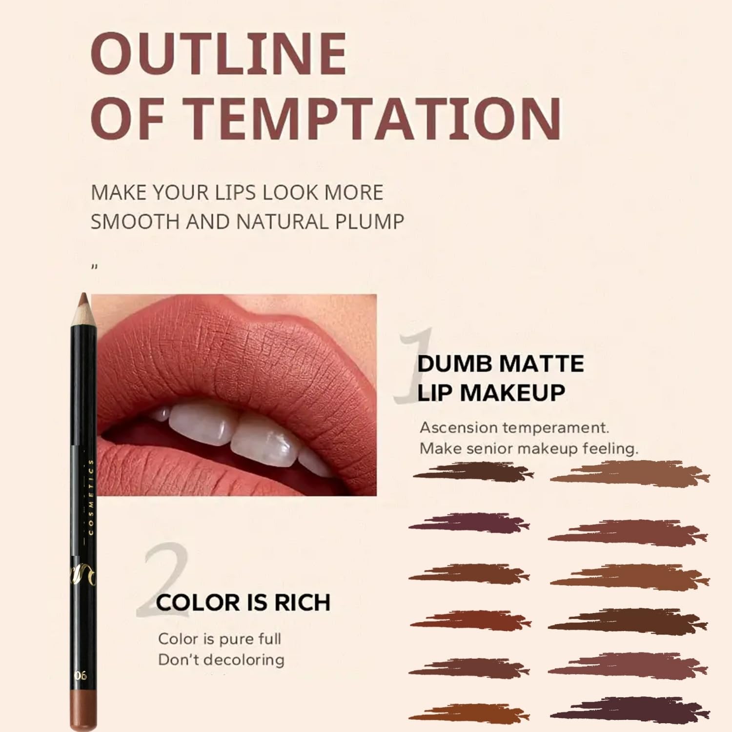 MAEPEOR Matte Lip Liner 12 PCS Nude Brown Series Highly Pigmented and Smoothly Velvet Lipliner Pencil Set Long Lasting and Waterproof Durable Lip Liners (12PCS-4)