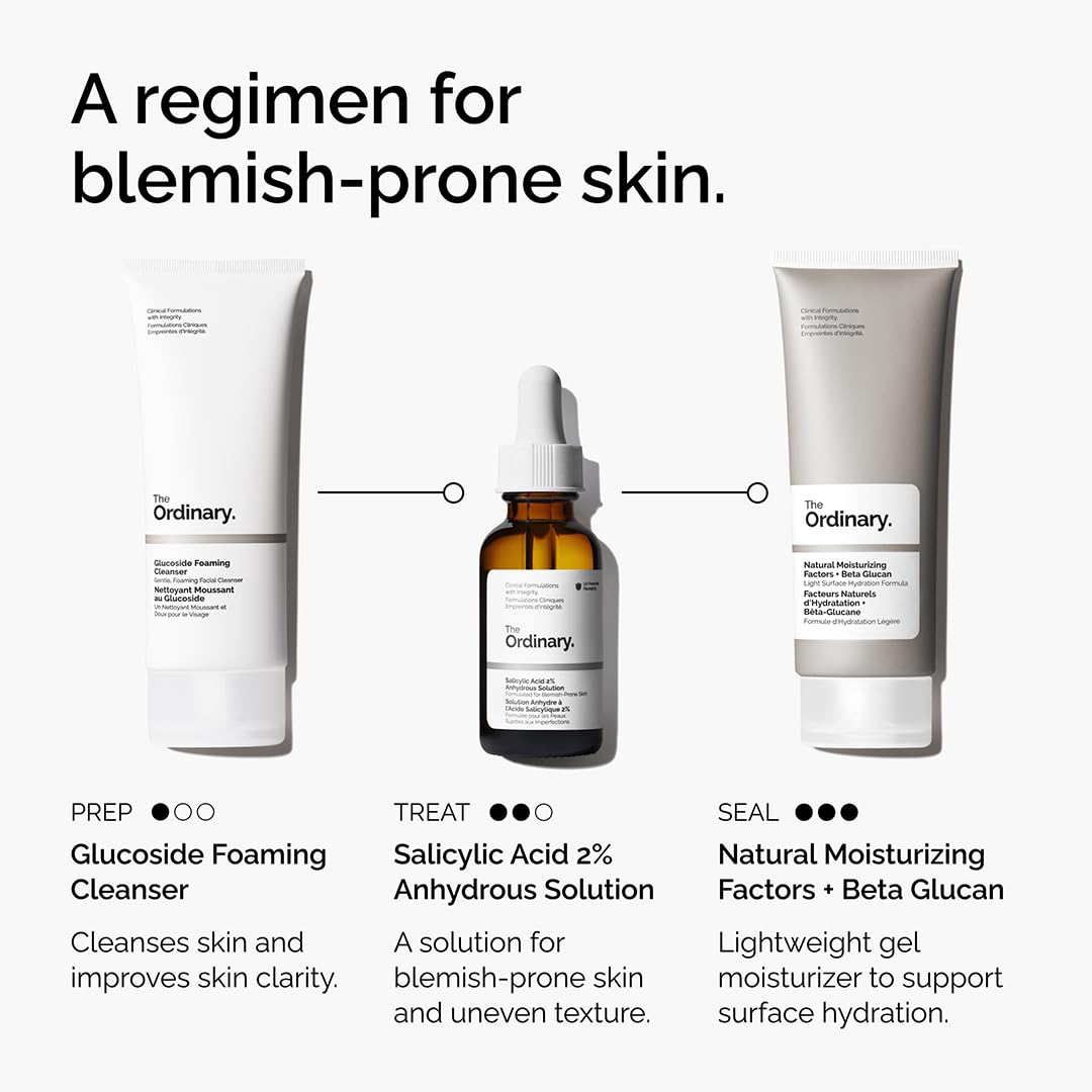 The Ordinary Salicylic Acid 2% Anhydrous Solution, Gentle Exfoliating Serum for Blemish-Prone Skin and Uneven Texture, 1 Fl Oz