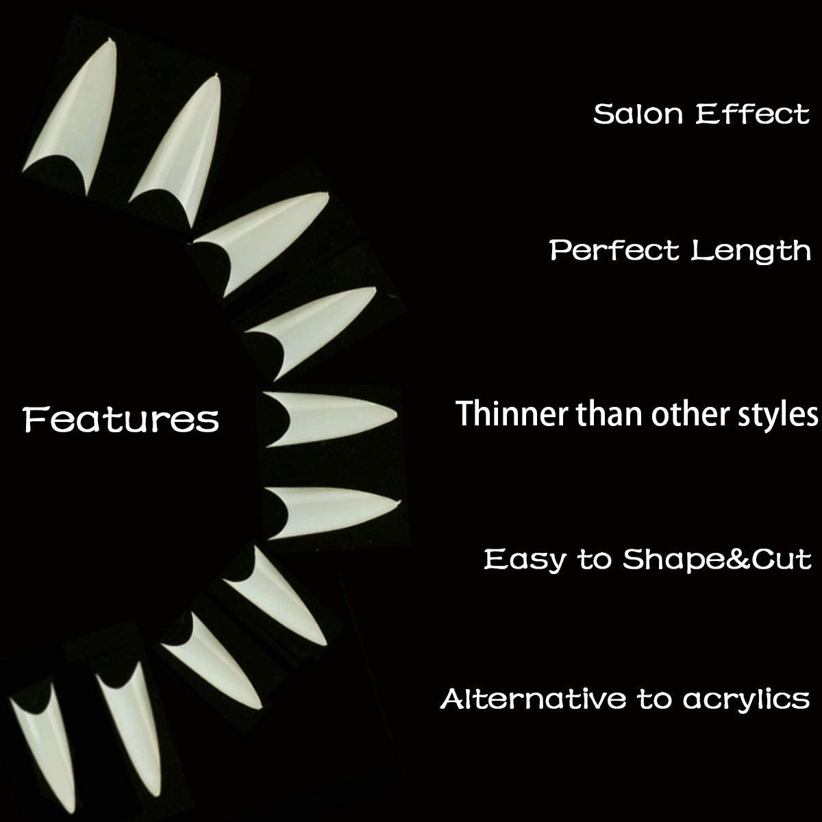 Kissbuty 500 PCS Stiletto Nails Natural Color Sharp Ending False Acrylic Nail Art Tips 10 Sizes With Box Perfect Length for Nail Salons and DIY Nail Art at home (Natural Stiletto Nail Tips)