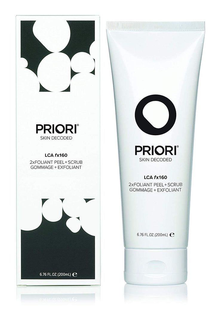 Priori LCA fx160 2xfoliant Peel + Scrub, Lactic Acid, Retinol, Vitamin C & E, At-Home Microdermabrasion, Anti-Irritant, Anti-Inflammatory, Hydrating, Soothing, Dermatologist Tested 6.8 fl oz