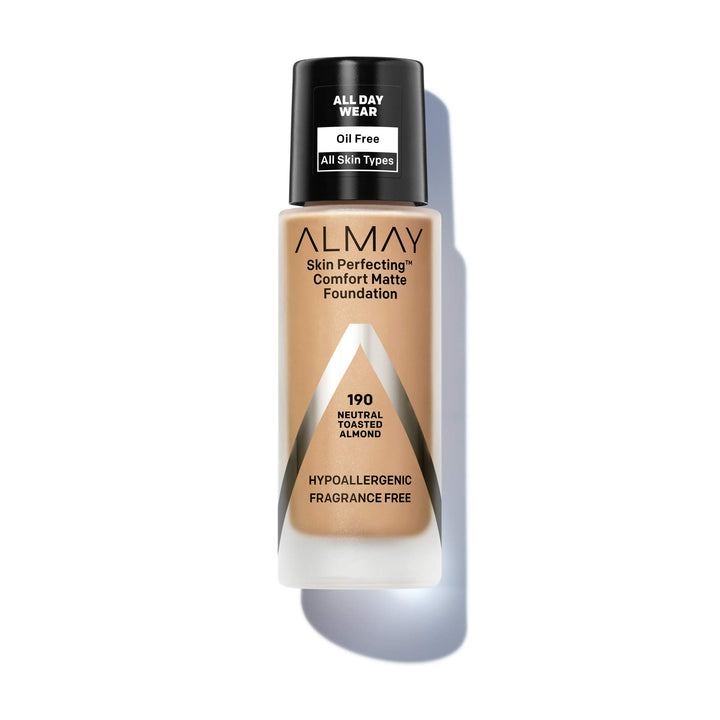 Almay Skin Perfecting Comfort Matte Foundation, Hypoallergenic, Cruelty Free, -Fragrance Free, Dermatologist Tested Liquid Makeup, Neutral Toasted Almond, 1 Fluid Ounce