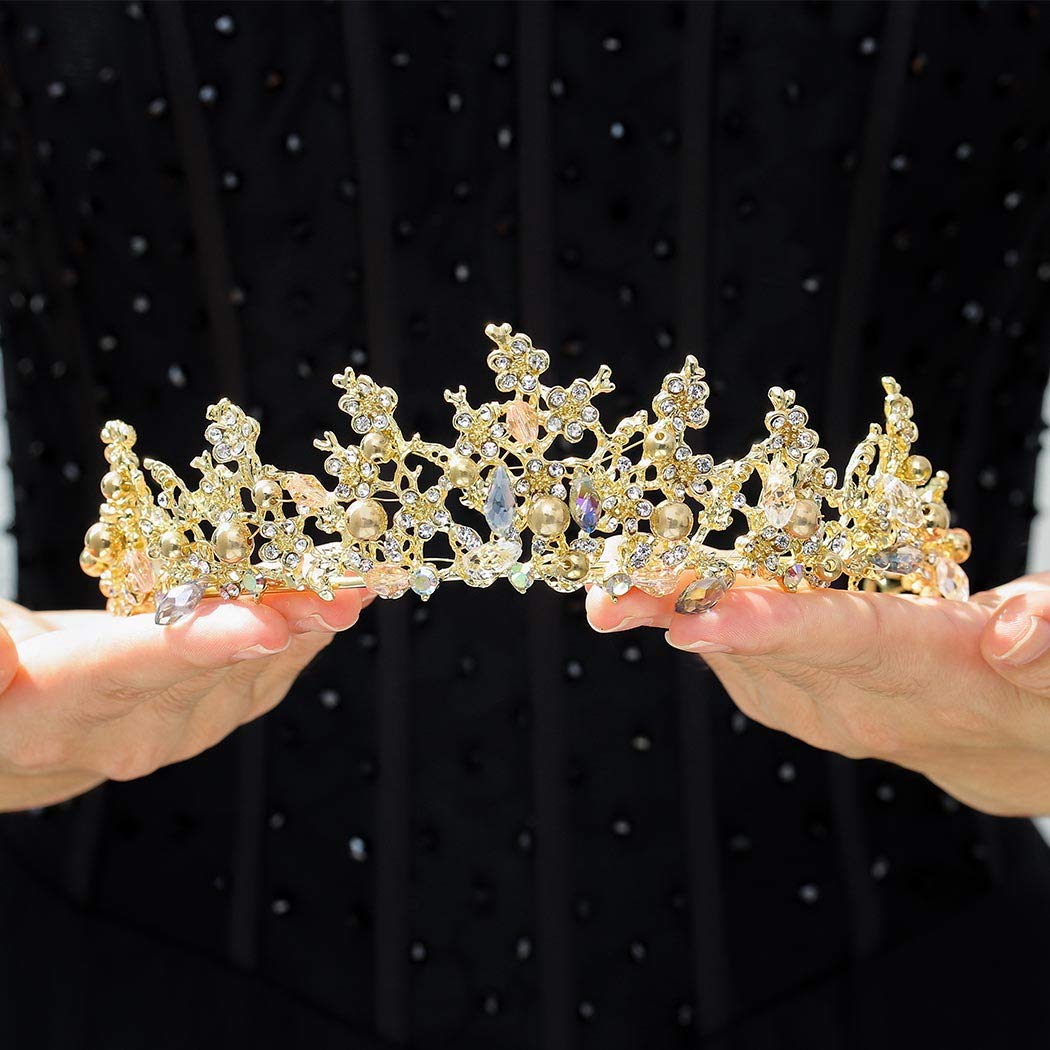 Leiothrix Bride Wedding Queen Flower Crowns and Tiaras with Earrings Baroque Bridal Hair Accessories for Women