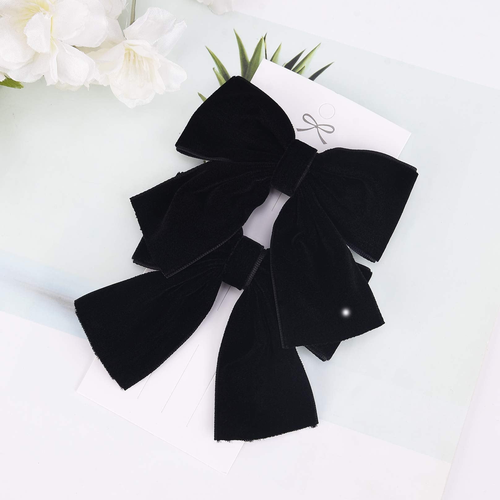 DEEKA 2 PCS 4 Hand-made Velvet Hair Bows Alligator Clips Hair Accessories for Little Teen Toddler Girls Kids Set of 2 -Black