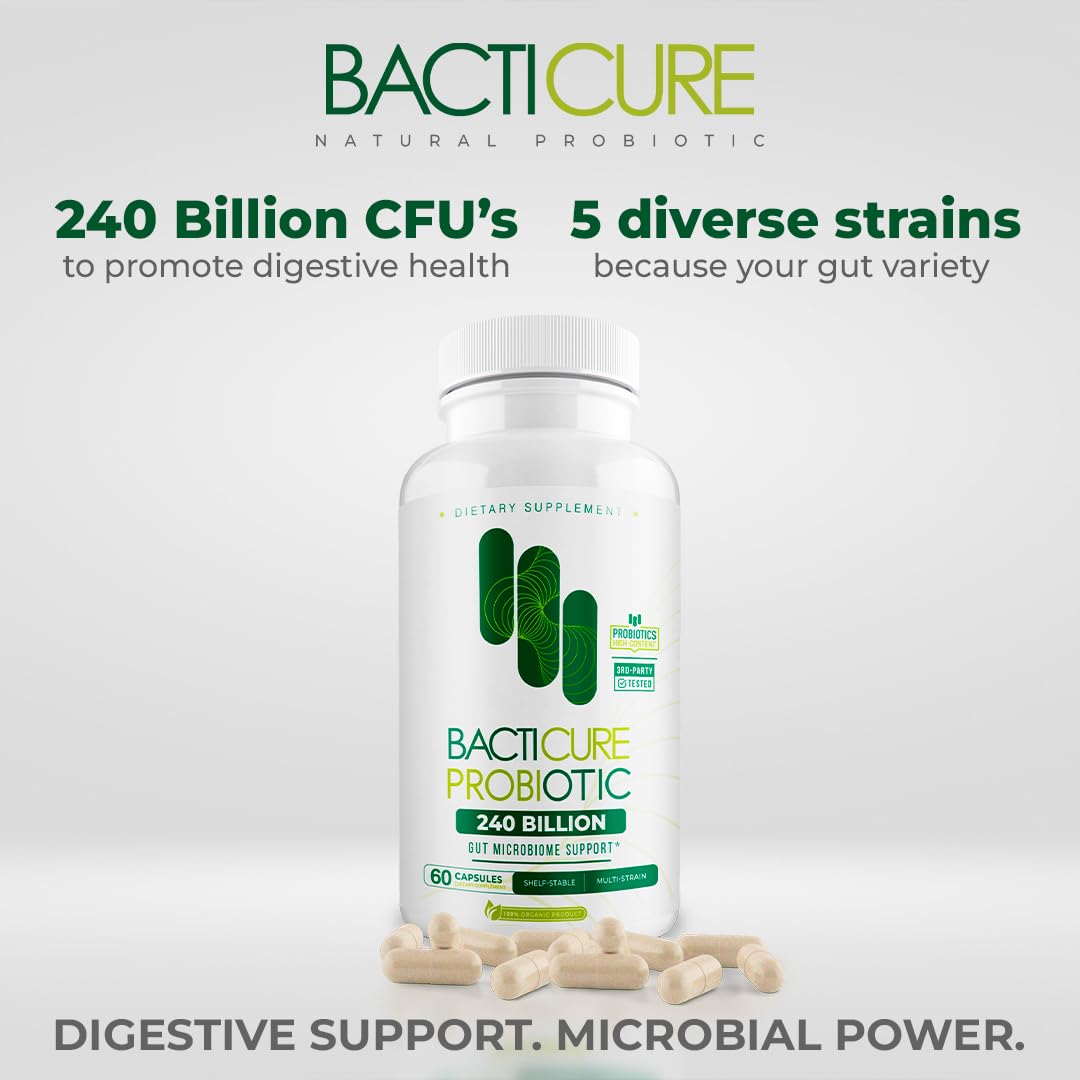 Bacticure (240 Caps) High CFU Formula with Probiotics for Women & Men, Supports Digestive & Vaginal Health, Promotes Healthy Digestion, Colon Cleanse, Prebiotics, Digestive Enzymes & Immune Support