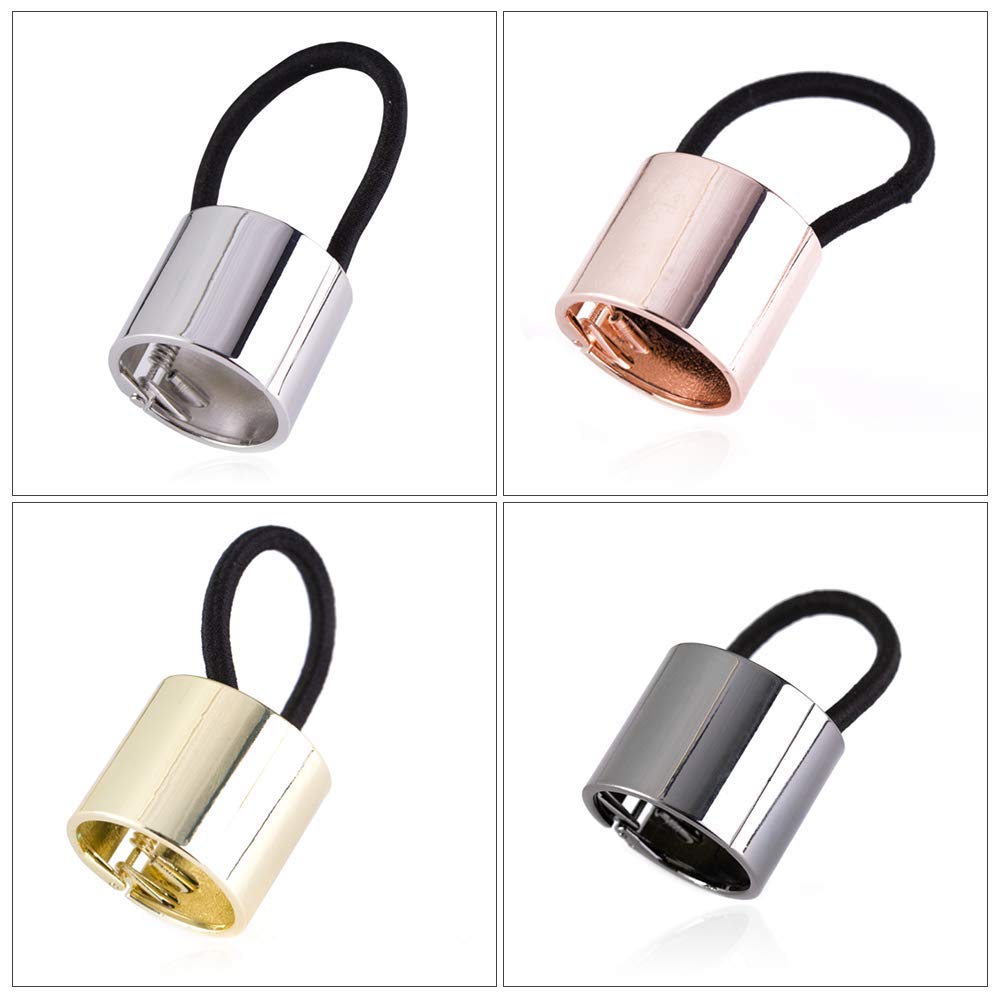 Healthcom Circle Cuff Metal Hair Ties Hair Band Hair Rope Accessories Metal Elastic Hair Clips Ponytail Hair Cuff Headwear Hair Band Hair Holder for Women Girl (4 PCS)