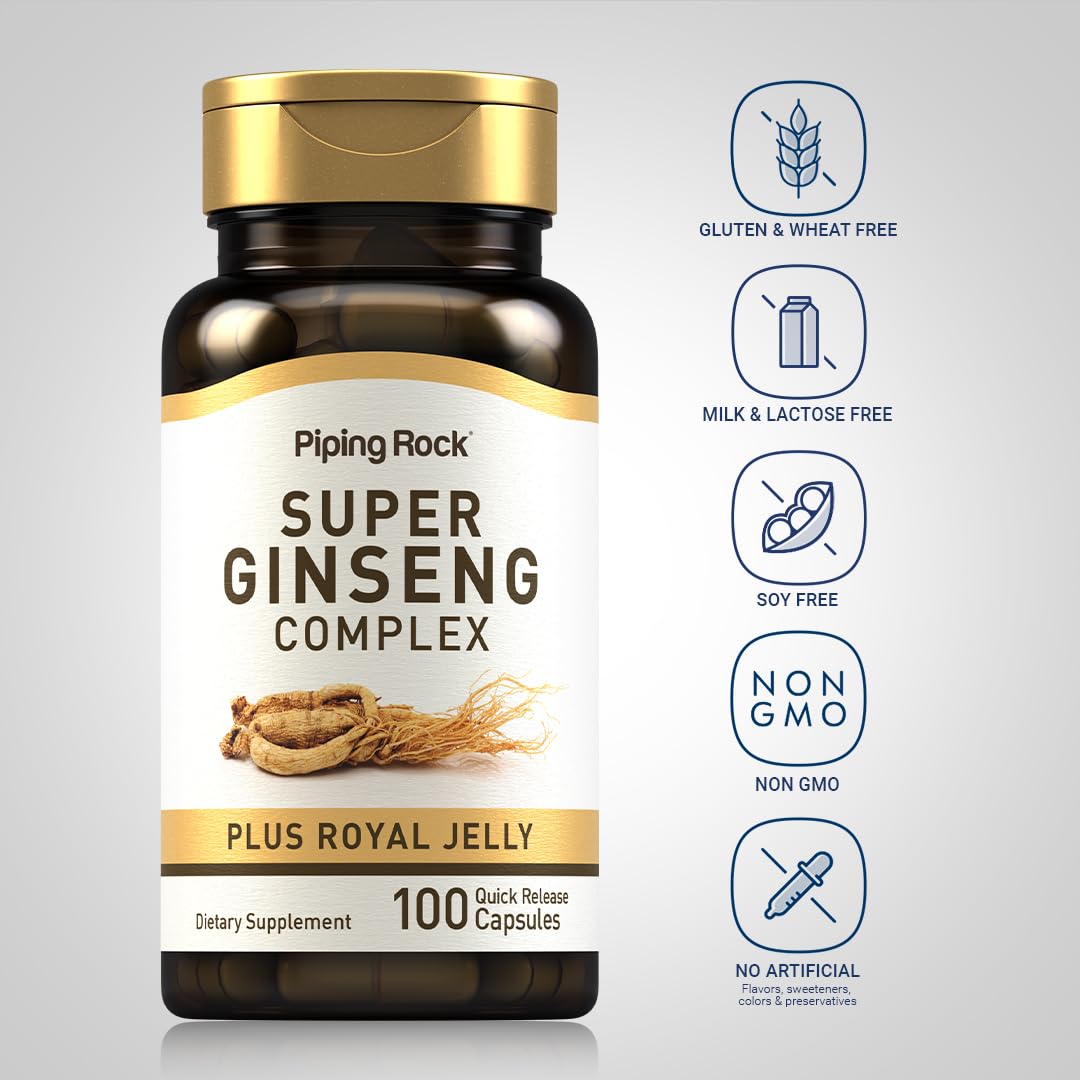 Piping Rock Ginseng Complex Capsules | 100 Count | with Royal Jelly | Non-GMO, Gluten Free Supplement
