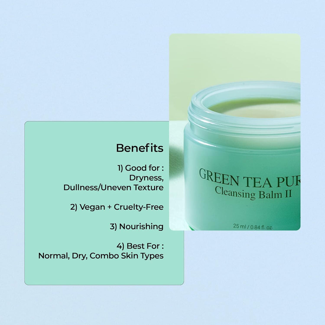 YADAH Green Tea Cleansing Balm II (0.84fl oz) - Makeup Remover, Moisturizing, Residue-Free. Korean Skin Care. Vegan, For Sensitive Skin, Botanical oil extract.