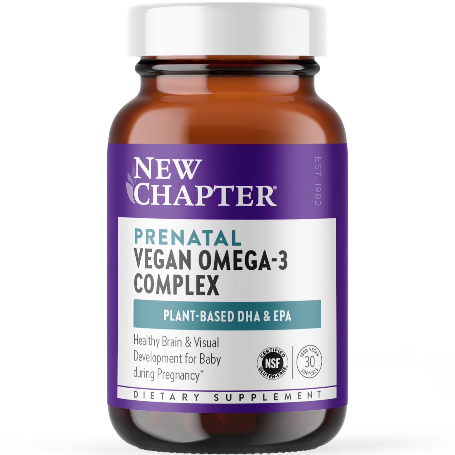 New Chapter Vegan Prenatal DHA, EPA, and DPA Supplement - Prenatal Vegan Omega-3 Complex for Healthy Brain & Eye Development During Pregnancy - 30 Softgels