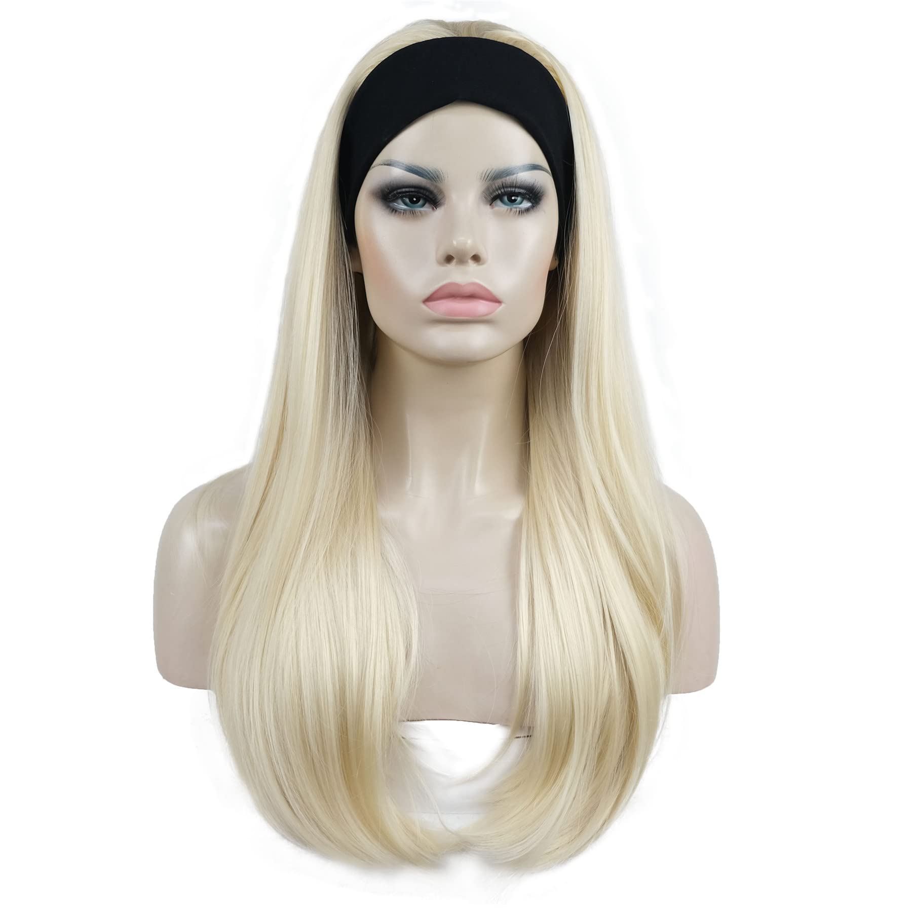 #613-Pale Blonde: Aimole Long Straight 3/4 Women'S Wigs Hair Piece Synthetic Hair With Black Headband(613-Pale Blonde)