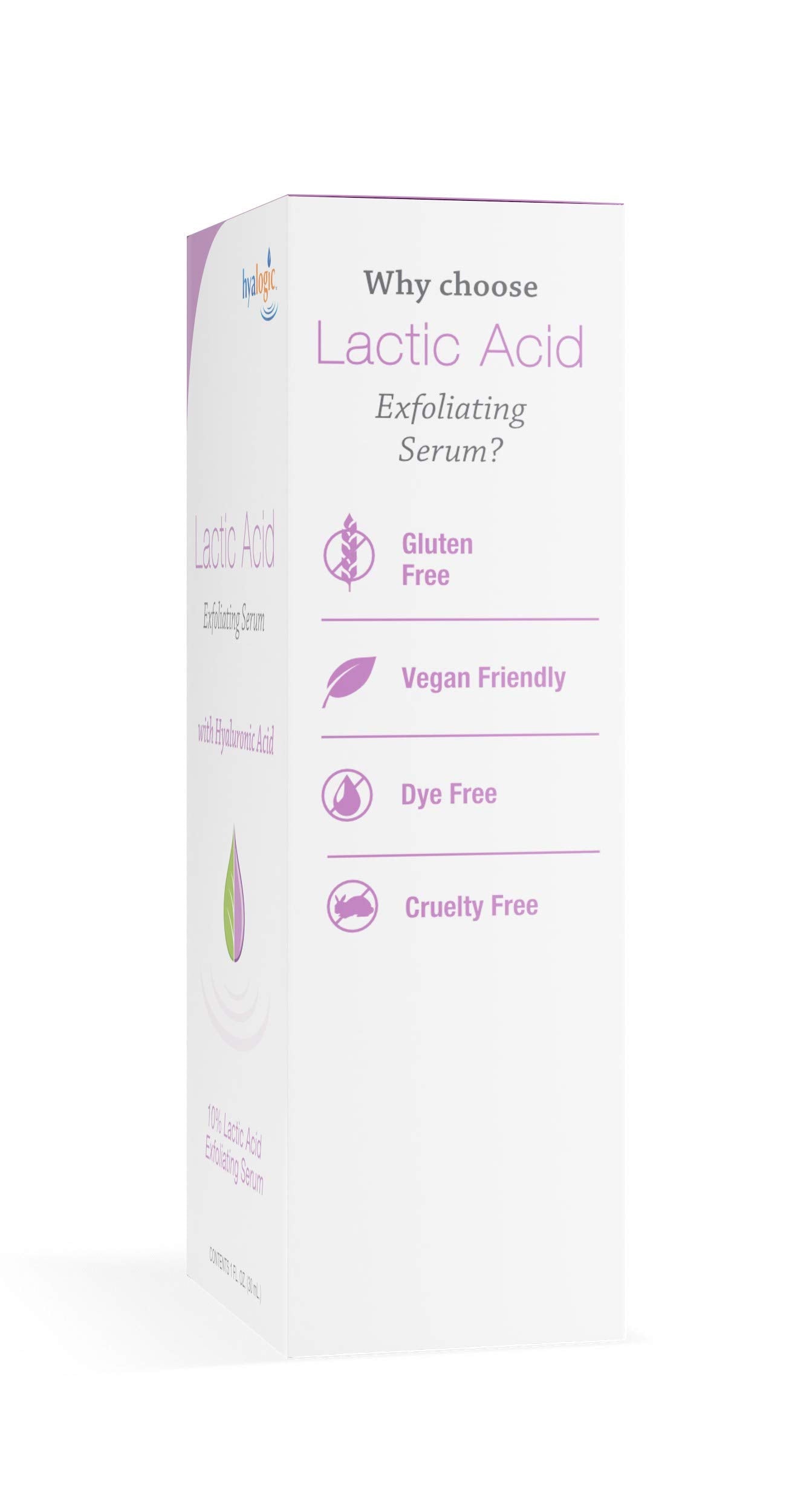 Hyalogic Lactic Acid 10% Serum for Face with Hyaluronic Acid & Essential Oils – Non-Abrasive Face Exfoliant- For Clearer & Radiant Skin (1 fl. oz.)