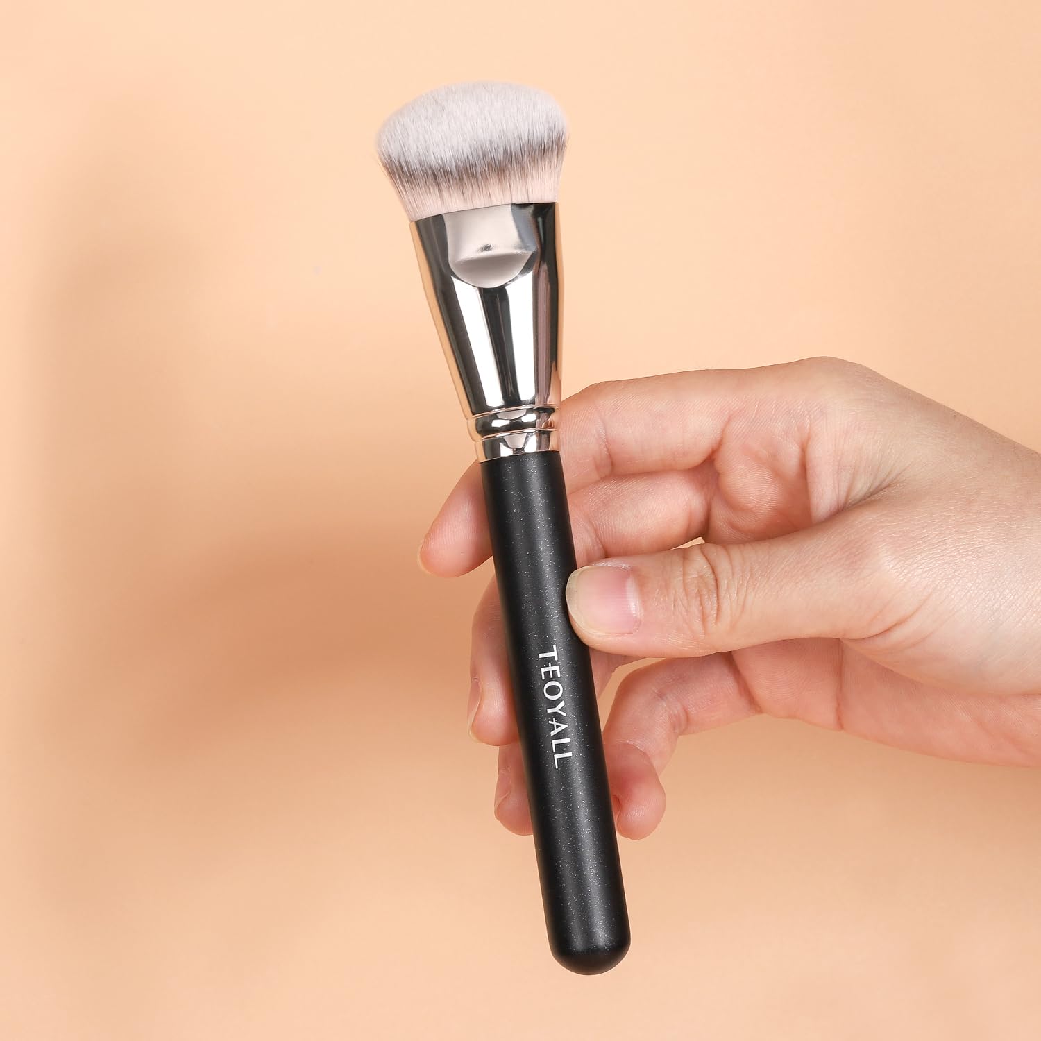 TEOYALL Flat Angled Foundation Brush, Large Dense Synthetic Bristles Kabuki Brush for Base Makeup with Liquid Cream Powder