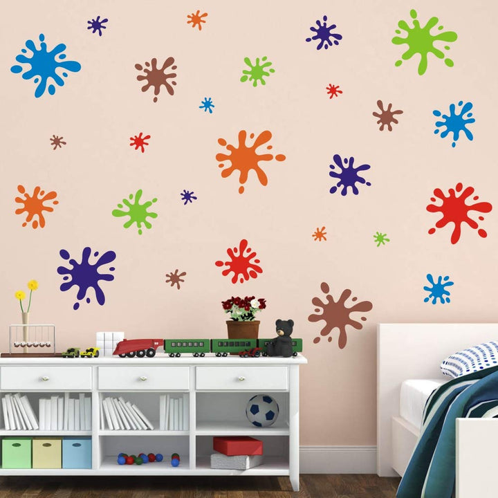 TOARTi Multicolor Paint Wall Decal (112pcs), Splatter and Splotches Wall Sticker for Classroom Decoration, Primary Color Paint Splash Room Decor Ink Splotch Wall Stickers