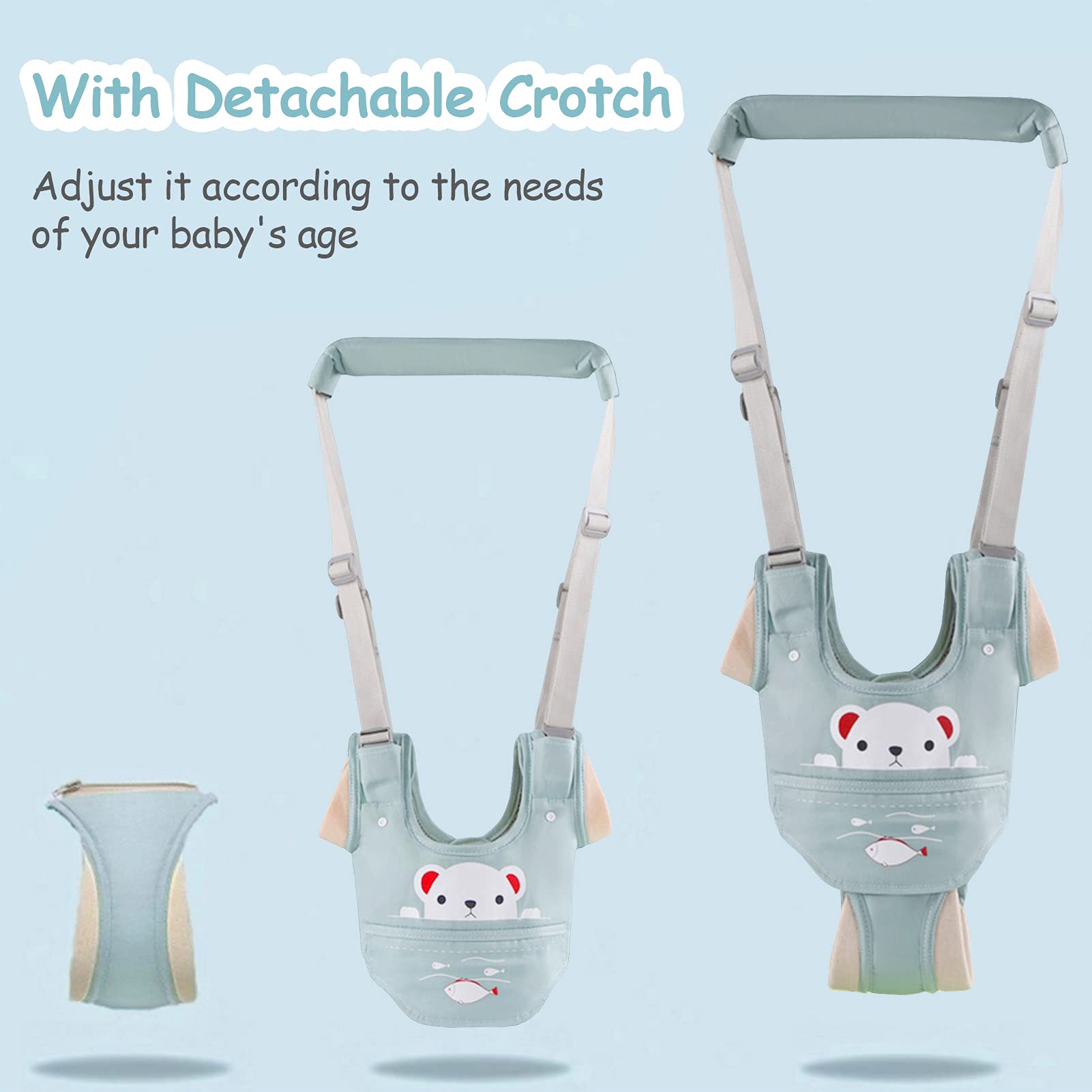 Ocanoiy Baby Walking Harness Handheld Baby Walker Assistant Belt Adjustable Toddler Infant Walker Safety Harnesses Standing and Walking Learning Helper with Detachable Crotch for 9-24 Month (Green)