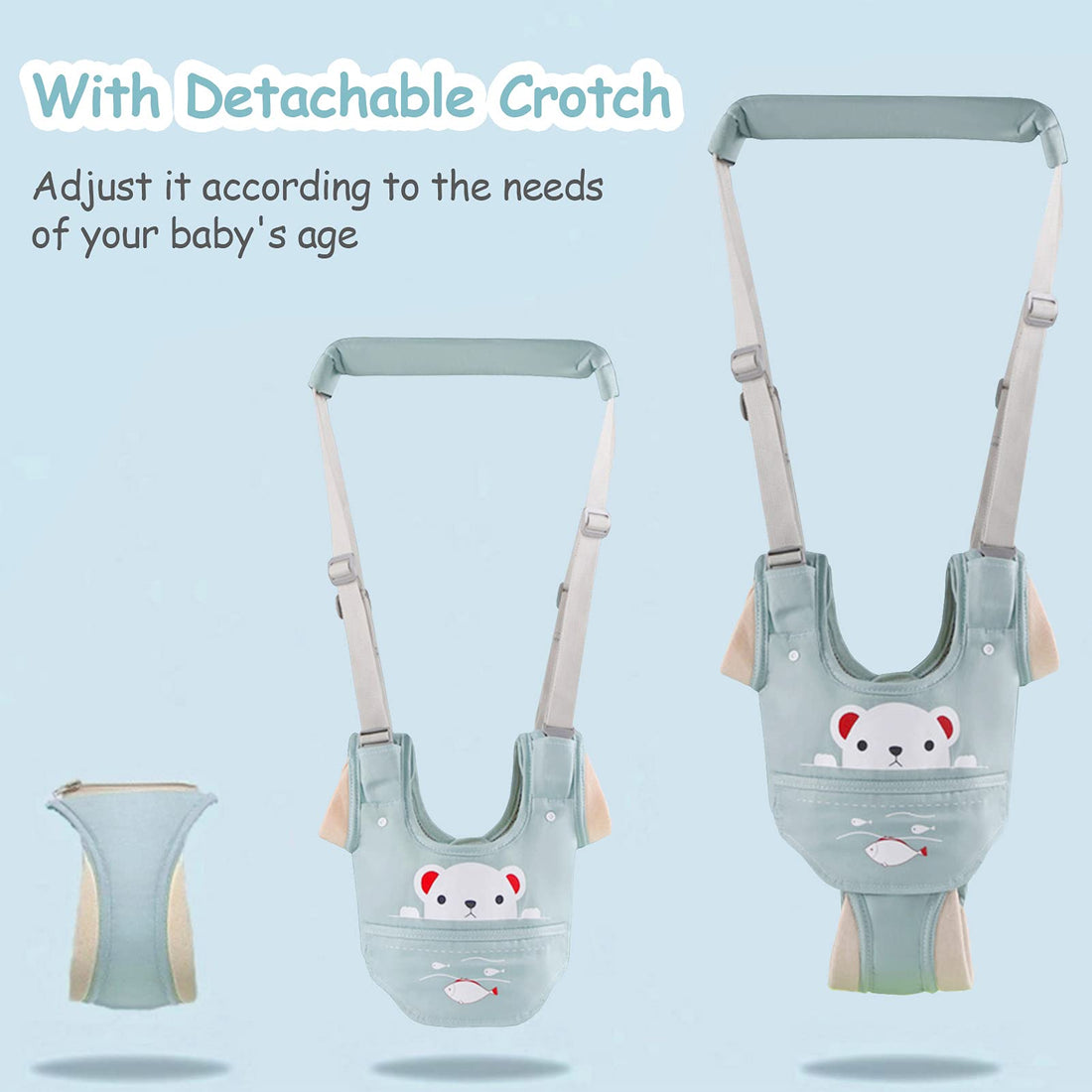 Ocanoiy Baby Walking Harness Handheld Baby Walker Assistant Belt Adjustable Toddler Infant Walker Safety Harnesses Standing and Walking Learning Helper with Detachable Crotch for 9-24 Month (Green)