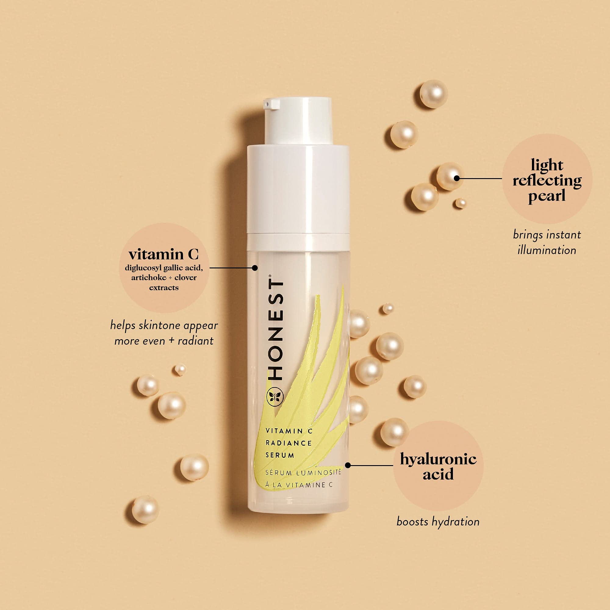 Honest Beauty Vitamin C Radiance Serum With Artichoke & Clover Extracts | Paraben Free, Dermatologist Tested, Cruelty Free | 1.0 Fl. Oz.