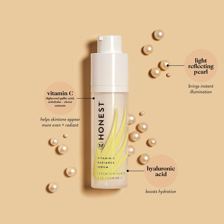 Honest Beauty Vitamin C Radiance Serum With Artichoke & Clover Extracts | Paraben Free, Dermatologist Tested, Cruelty Free | 1.0 Fl. Oz.