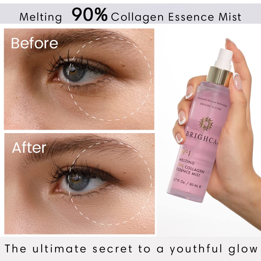 BRIGHCA Melting 90% Collagen Essence Mist (2.7 Fl Oz) | Anti Aging, Renew Skin Cells and Protect Skin Barrier with 90% Marine Collagen and TriAqua Mender™