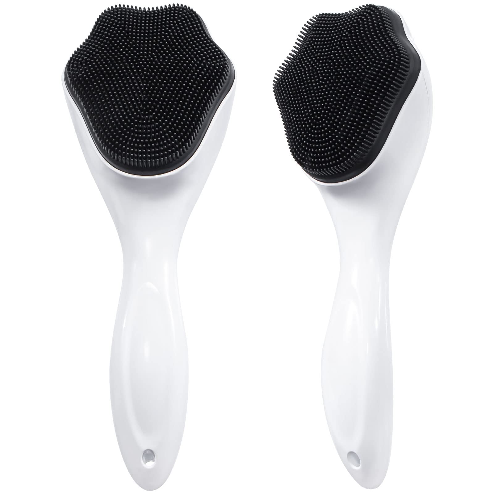 Silicone Face Scrubber Exfoliating Brush, Beomeen 2 Pack Manual Handheld Facial Cleansing Brush Blackhead Scrubber, Soft Bristles Waterproof for Face Skincare (Black White)