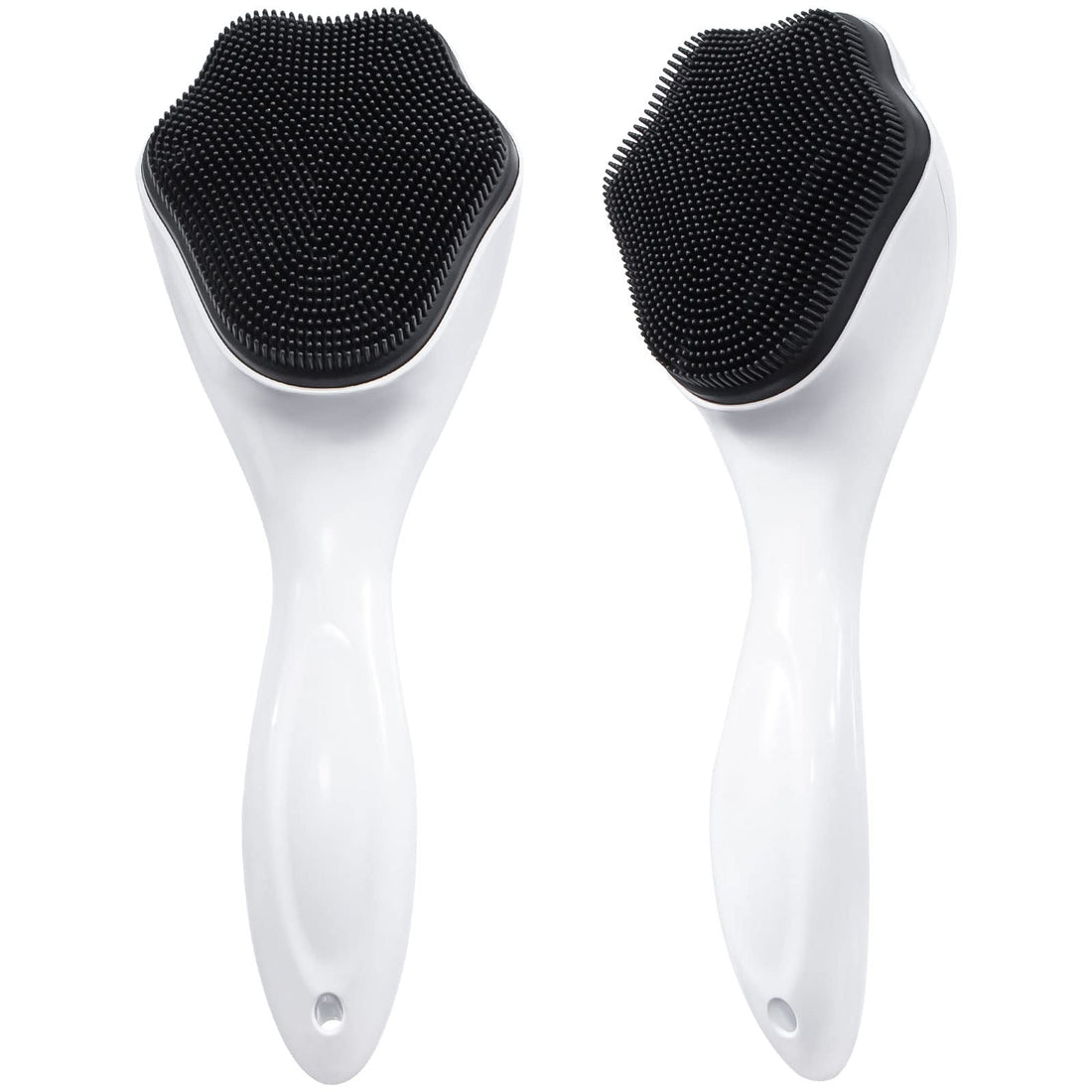 Silicone Face Scrubber Exfoliating Brush, Beomeen 2 Pack Manual Handheld Facial Cleansing Brush Blackhead Scrubber, Soft Bristles Waterproof for Face Skincare (Black White)