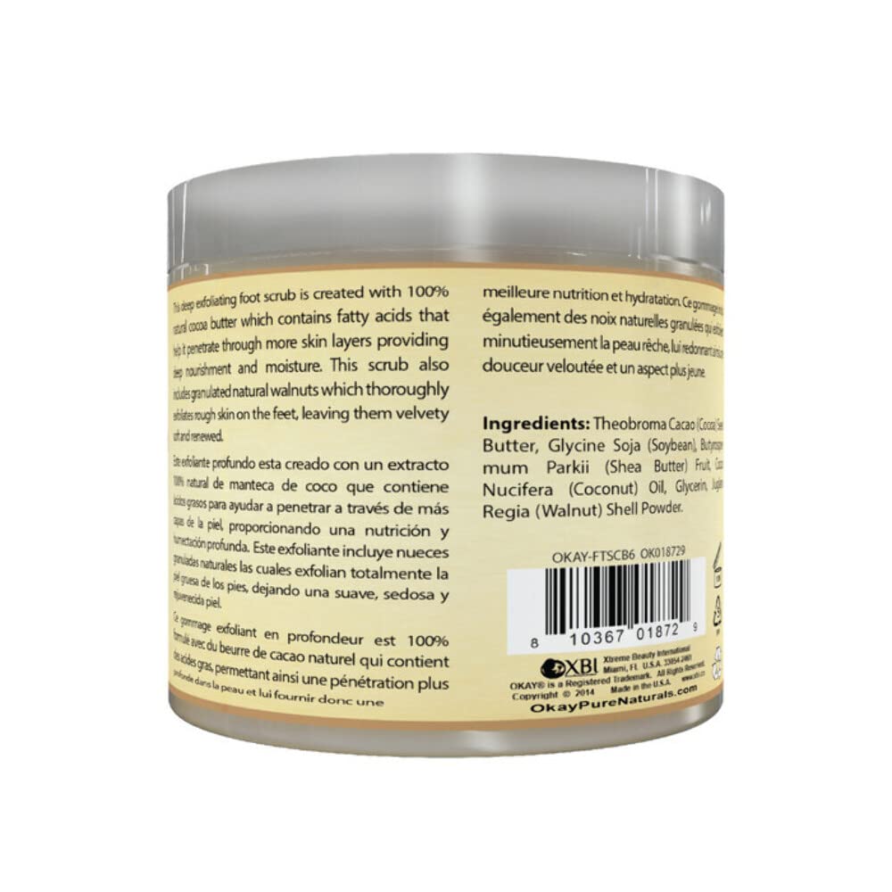 OKAY All Natural Cocoa Butter Foot Scrub, 6 Ounce