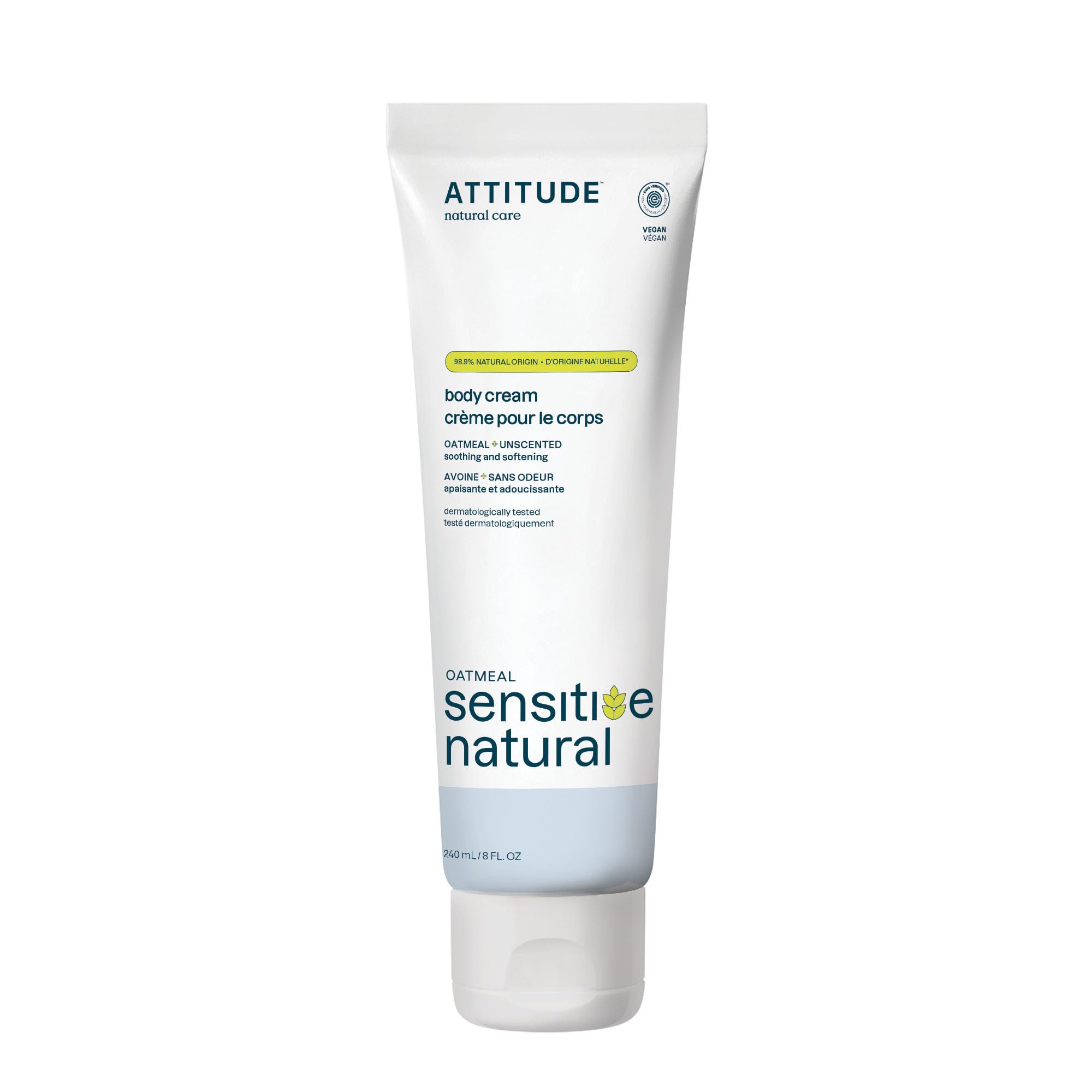 ATTITUDE Unscented Body Cream for Dry & Sensitive Skin, EWG Verified, Dermatologist-tested & Hypoallergenic, Vegan & Cruelty-free Body Moisturizer, Fragrance Free, 8.1 Fl. Oz.
