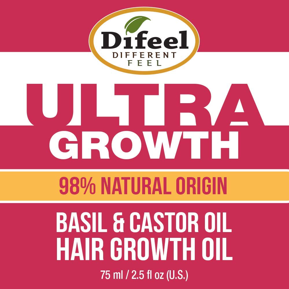 Difeel Ultra Growth 98% Natural Basil & Castor Hair Growth Oil, 2.5 Fluid Ounce