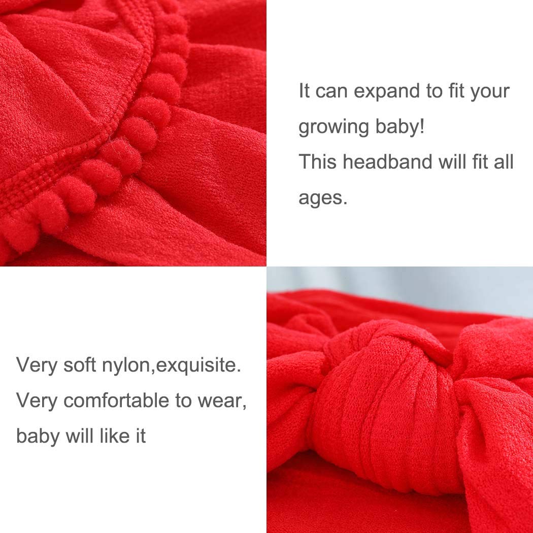 CanB Infant Toddler Bow Stretchy Knot Nylon Headband - Baby Accessories (Red)