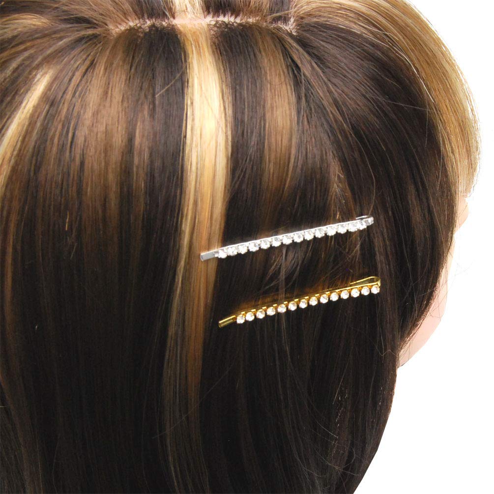 Luxxii Rhinestone Crystal Decorated Hair Barrette Clip Hair Pin (Pack 4, Silver & Gold Tone)