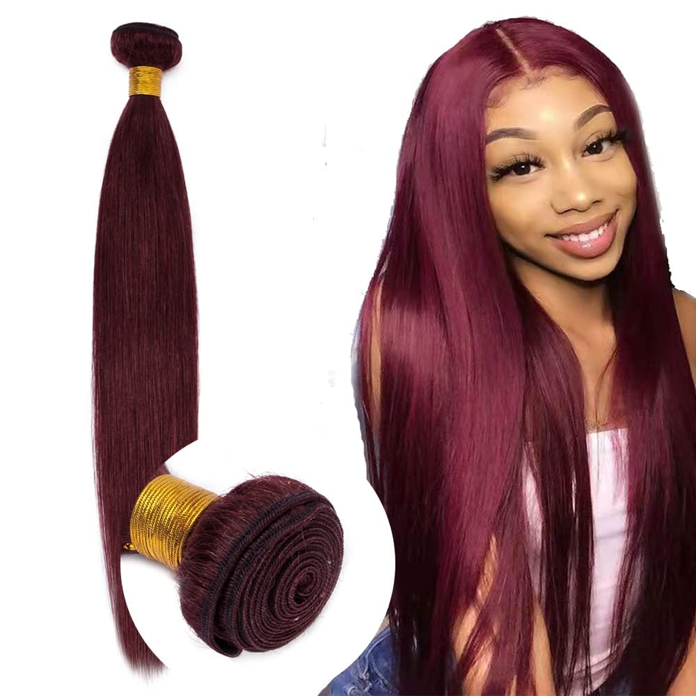 99J Wine Red Hair One Bundle Brazilian Virgin Human Hair Weft Extensions Burgundy Red Straight Sew in Hair Weave 100g/bundle 16 Inch