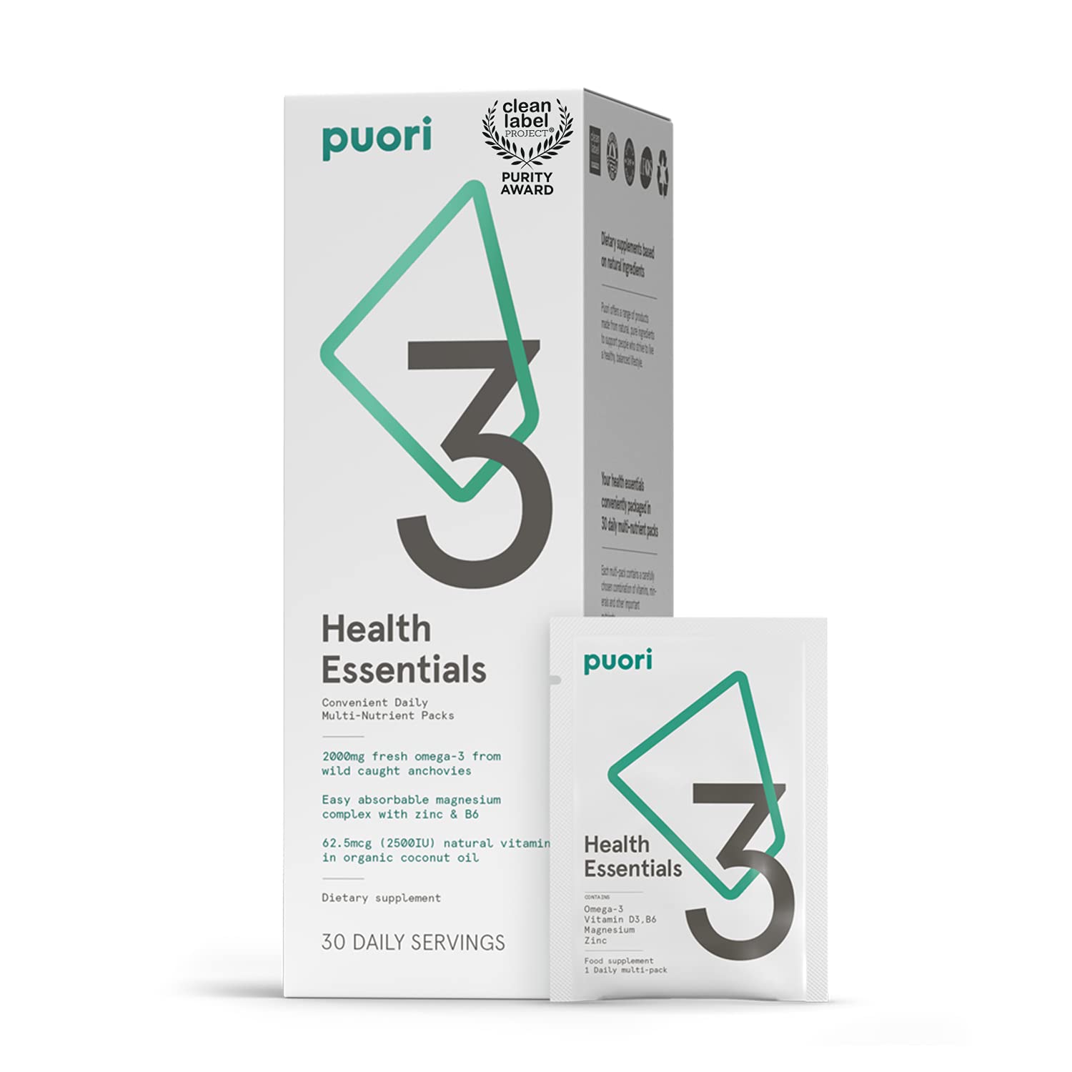 Puori P3 Health Essentials - Multivitamins for Men and Women - 30 Servings - Omega 3, Vitamin D, Magnesium, Zinc - Multi-Nutrient for Brains and Energy