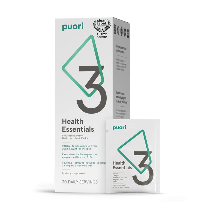 Puori P3 Health Essentials - Multivitamins for Men and Women - 30 Servings - Omega 3, Vitamin D, Magnesium, Zinc - Multi-Nutrient for Brains and Energy