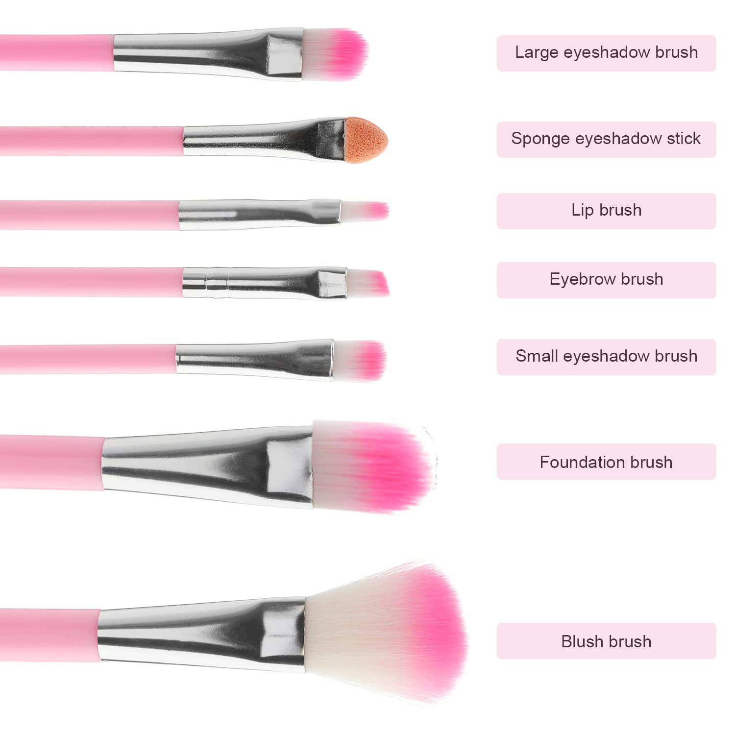 MWOOT 7Pcs Girl Makeup Brushes,Synthetic Fiber Make up Brush Set Foundation Blush eyeshadow Eyebrow Lip Brush Blending Cosmetic Beauty Brushes