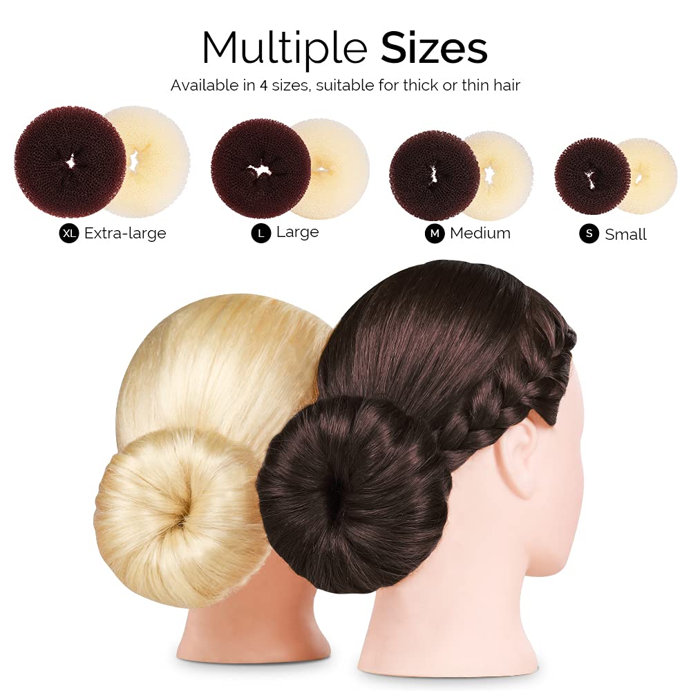 8pcs Hair Donut Bun, FANDAMEI Ballet Hair Accessories with 4pcs Dark Brown Donut Bun Maker&4pcs Beige Sock Bun, 5 pieces Hair Elastic Bands, 20 pieces Hair Pins, (2 extra-large, 2 large, 2 medium and