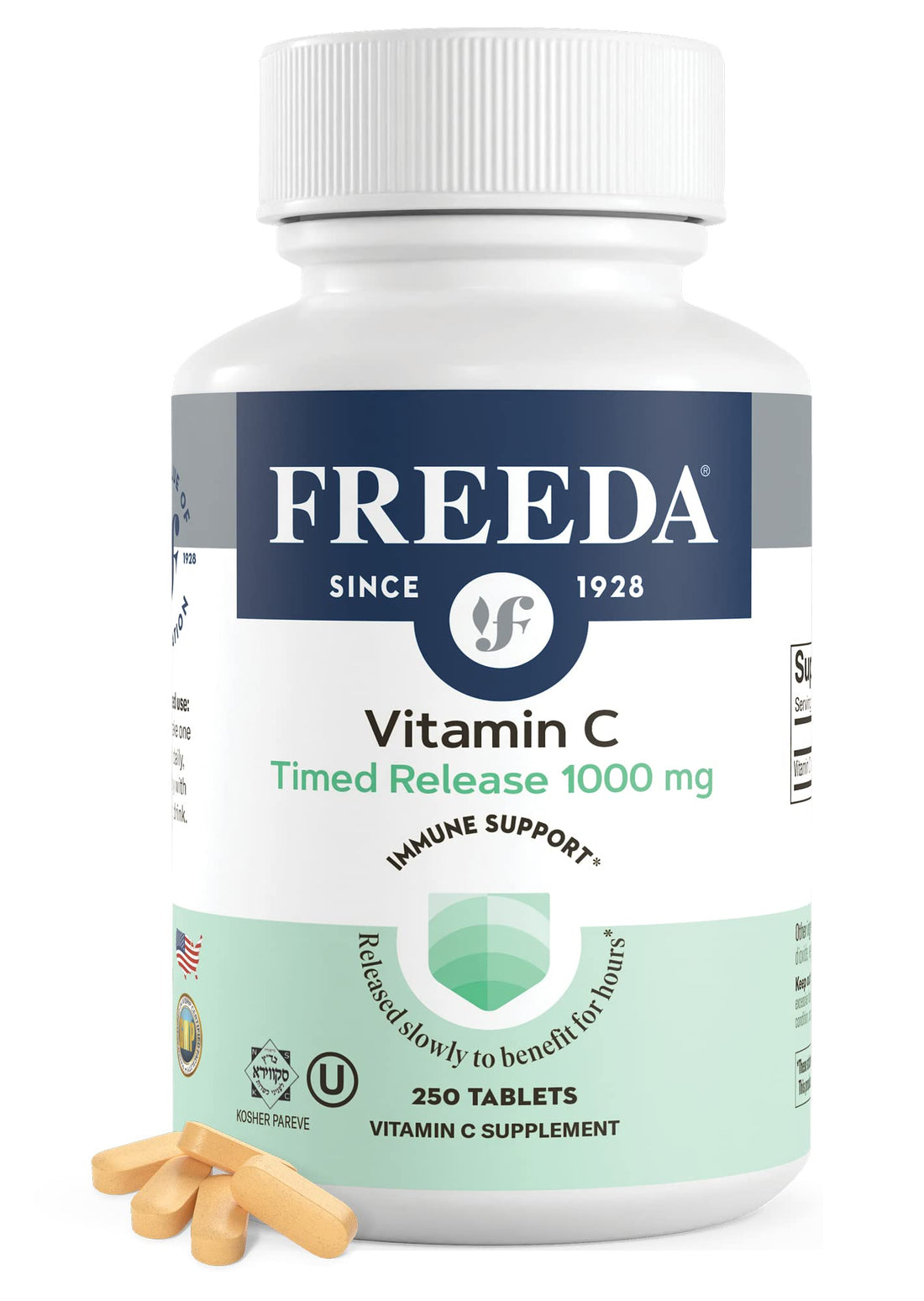 FREEDA Vitamin C - Timed Release Vitamin C 1000mg - Kosher Vegan - Powerful Antioxidant Immune Support - Time Release Vitamin C 1000mg Tablets - Real Vitamin C 1000 mg - VIT C Supplement (250 Ct)