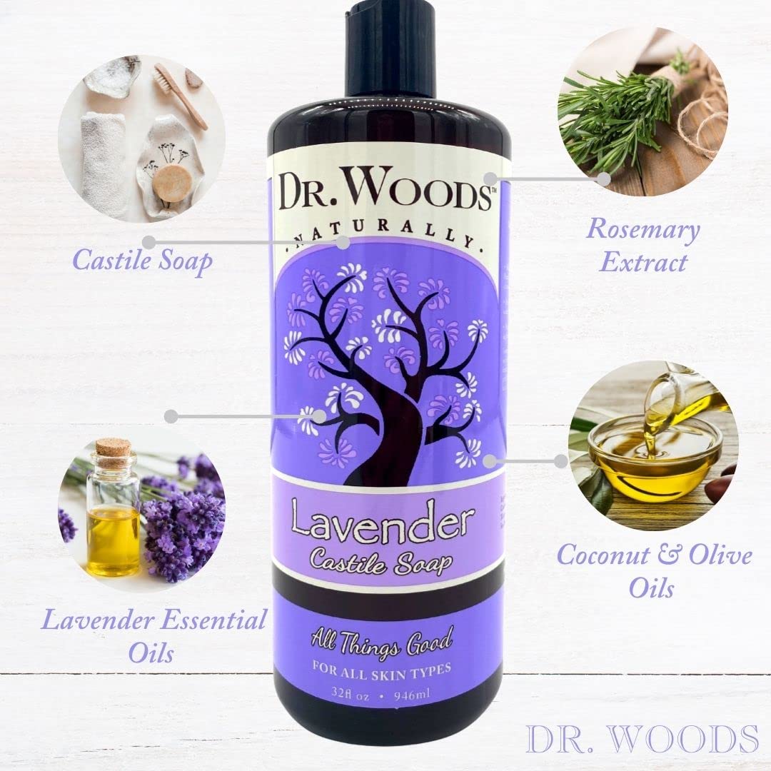 Dr. Woods Pure Relaxing Lavender Liquid Castile Soap, 32 Ounce (Pack of 2)