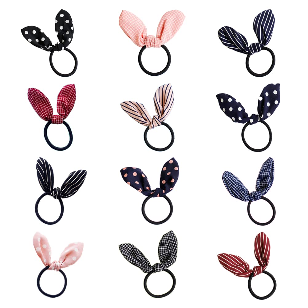 Casualfashion 12Pcs Lovely Rabbit Ear Hair Bow Ties Hairband Ponytail Holders