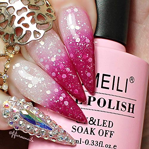 AIMEILI Soak Off U V LED Temperature Color Changing Chameleon Gel Nail Polish - Hot Pink to Glitter White (TC04) 10ml