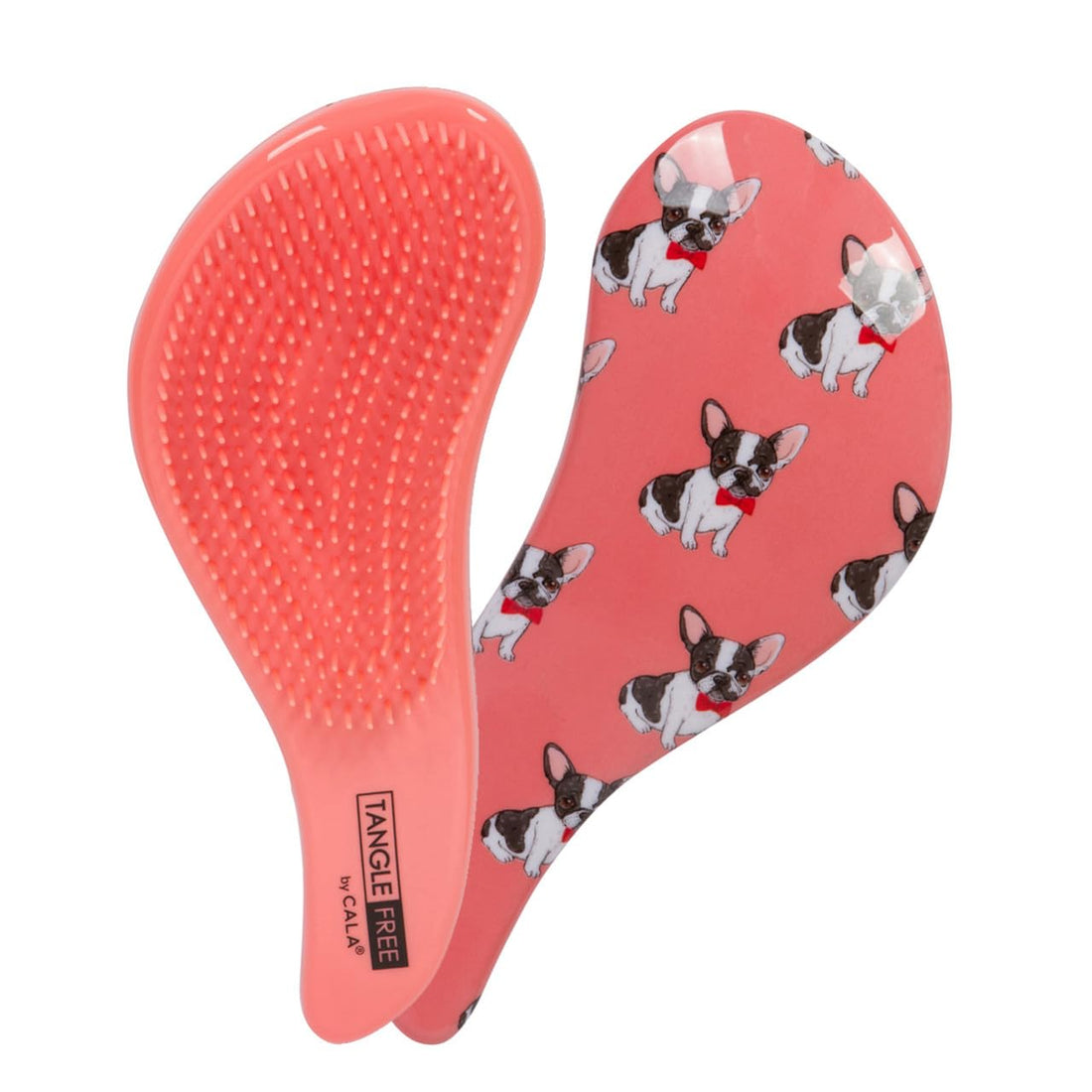 Cala Dapper French Bulldogs Wearing Red Bow-ties Peach Colored Tangle Free Hair Brush