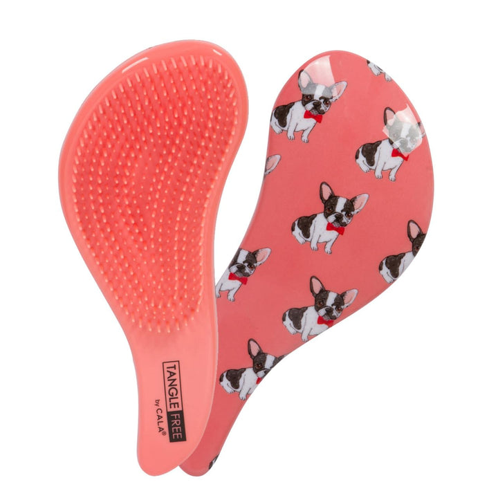 Cala Dapper French Bulldogs Wearing Red Bow-ties Peach Colored Tangle Free Hair Brush