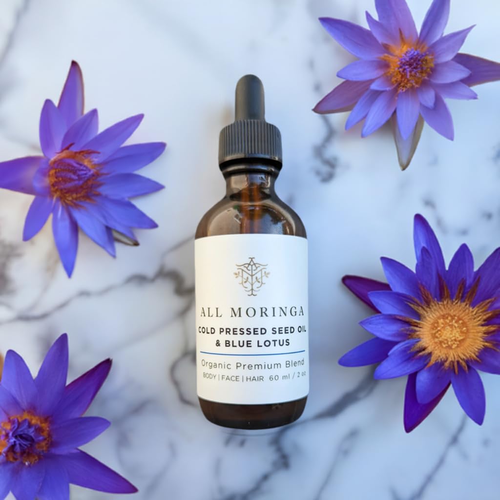 A M Organic Pure Cold-Pressed Moringa Seed Oil with Blue Lotus Absolute for Face, Body and Hair