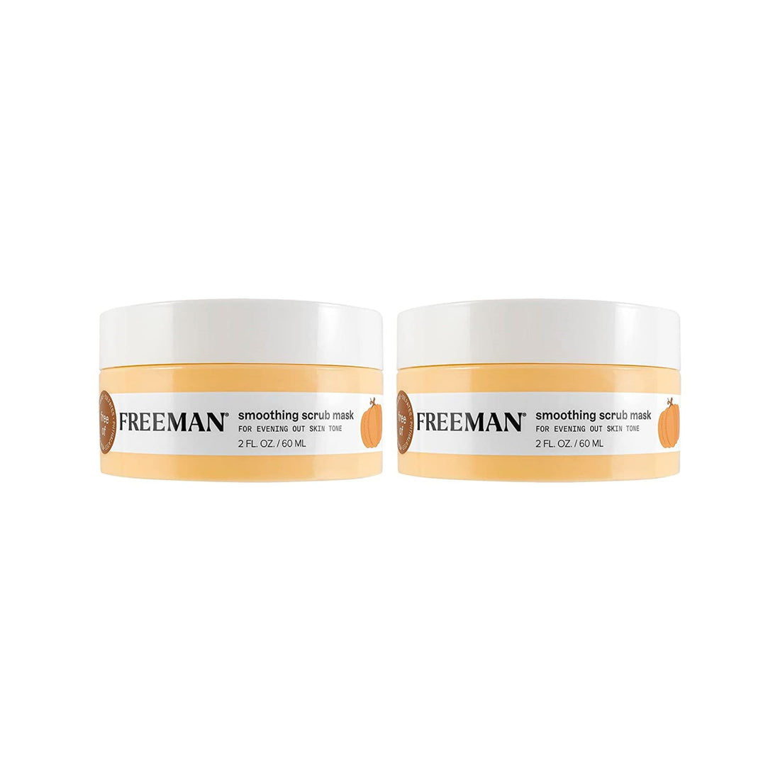 Freeman Smoothing Scrub Mask, Facial Mask & Face Scrub For Exfoliating Skin, Improve Skin Tone, Pumpkin Enzymes & AHAs, Travel Size Skincare, Vegan & Cruelty Free, 2 fl. oz./ 60 ml Jar, 2 Count