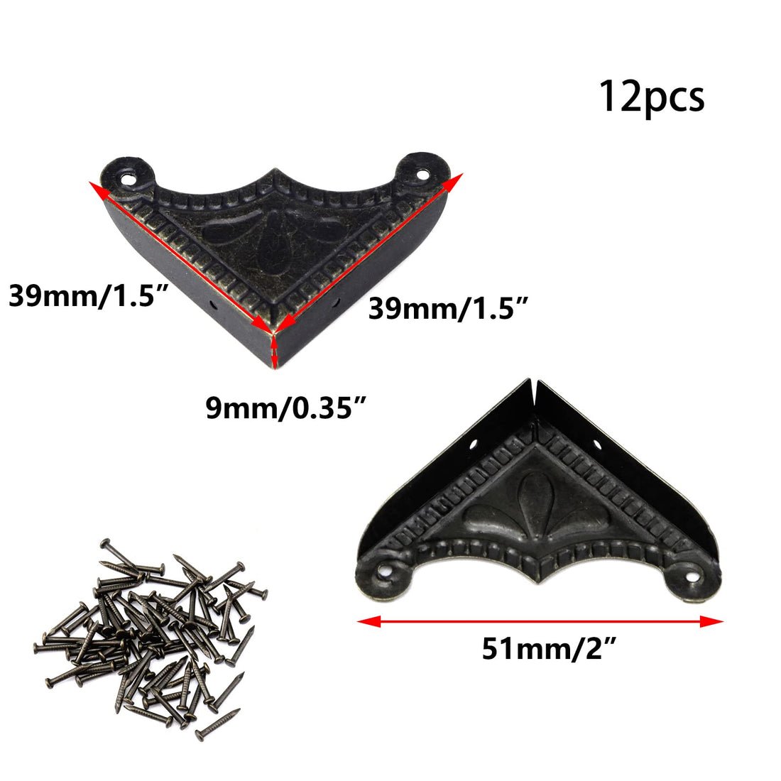 Antrader 12Pcs Metal Box Corner Guard Protector Safety Bumpers Decorative Furniture Edge Covers with Screws Bronze Tone 1.5 x 1.5